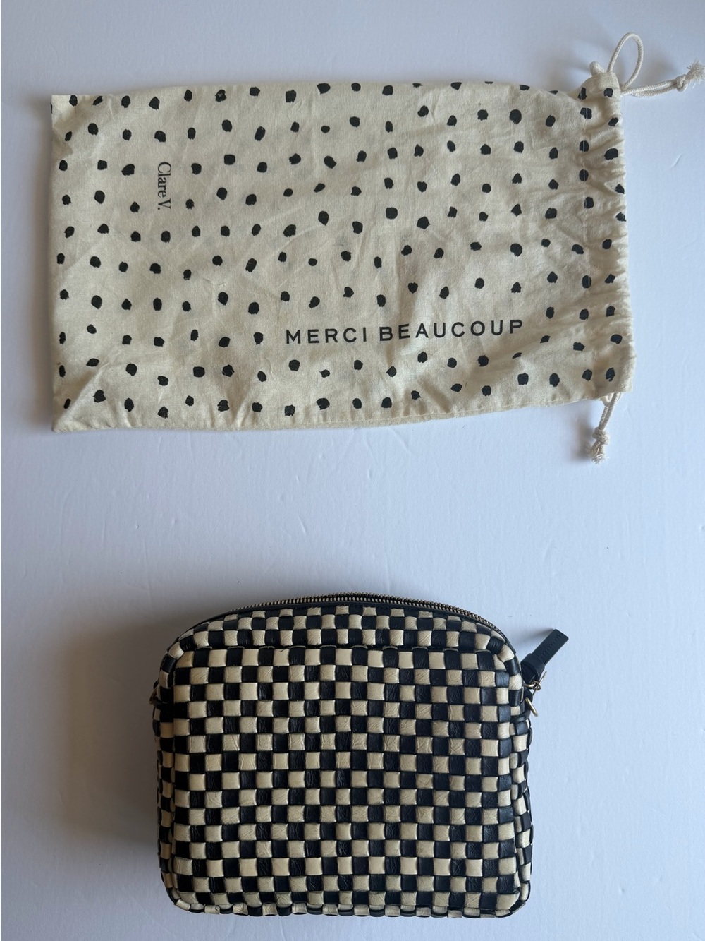Clare V Midi Sac Black & Cream Woven Checker